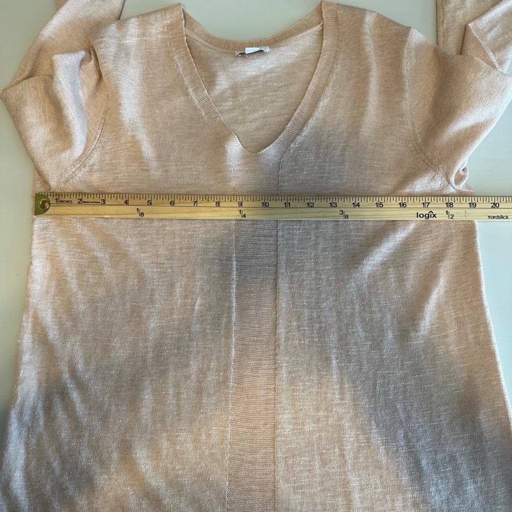 J. Jill Pink V-Neck Cotton Linen Blend Lightweight Sweater Pink Large Petite - Picture 4 of 7